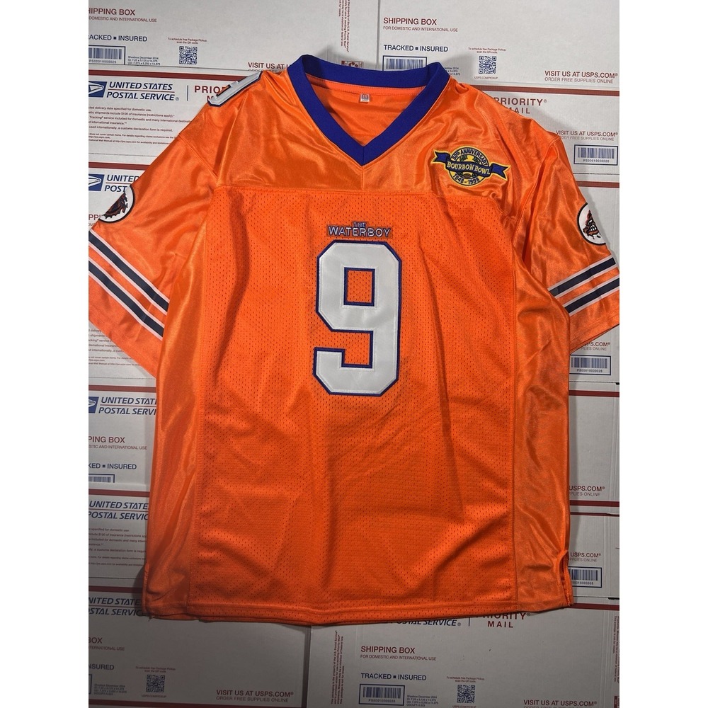 The Waterboy Bobby Boucher #9 Football Jersey Adam Sandler Orange‎ Men's L - Picture 1 of 7